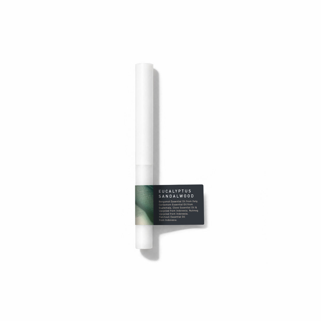 Eucalyptus Sandalwood Fragrance Sample Stick - ergamot Essential oil from Italy, Cardamom Essential Oil from Guatemala, Clove Essential Oil And Upcycled from Indonesia, Nutmet Upcycled from Indonesia, Patchouli Essential Oil from Indonesia.