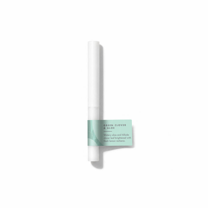 Green Clover And Aloe Fragrance Sample Stick - Watery aloe and hillside clover leaf brightened with fresh lemon verbena.