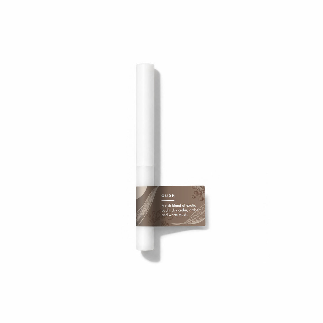 Oudh Fragrance Sample Stick - A rich blend of exotic oudh, dry cedar, amber and warm musk.