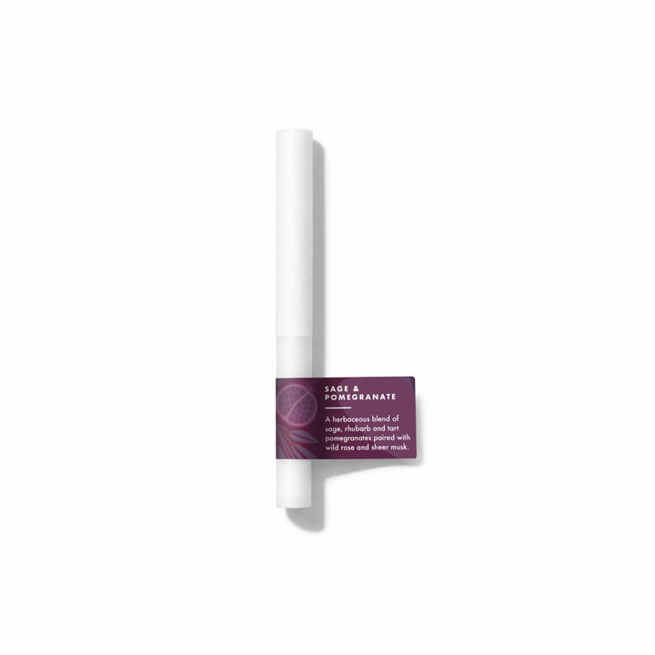 Sage And Pomegranate Fragrance Sample Stick - A herbaceous blend of sage, rhubarb and tart pomegranates paired with wild rose and sheer musk.